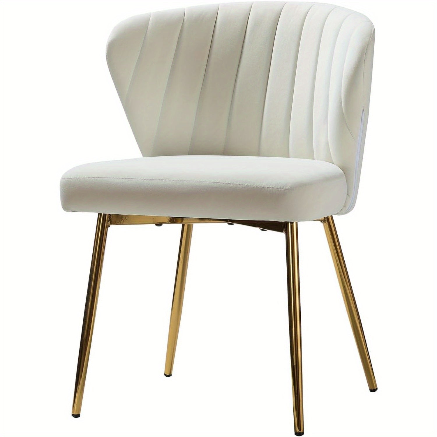 Velvet Dining Chair Modern Small Vanity Chair with Back Metal Legs Elegant Tufted Armless Accent Chair Living Room Upholstered Cute Side Chair for Bedroom Beauty Room-Ivory