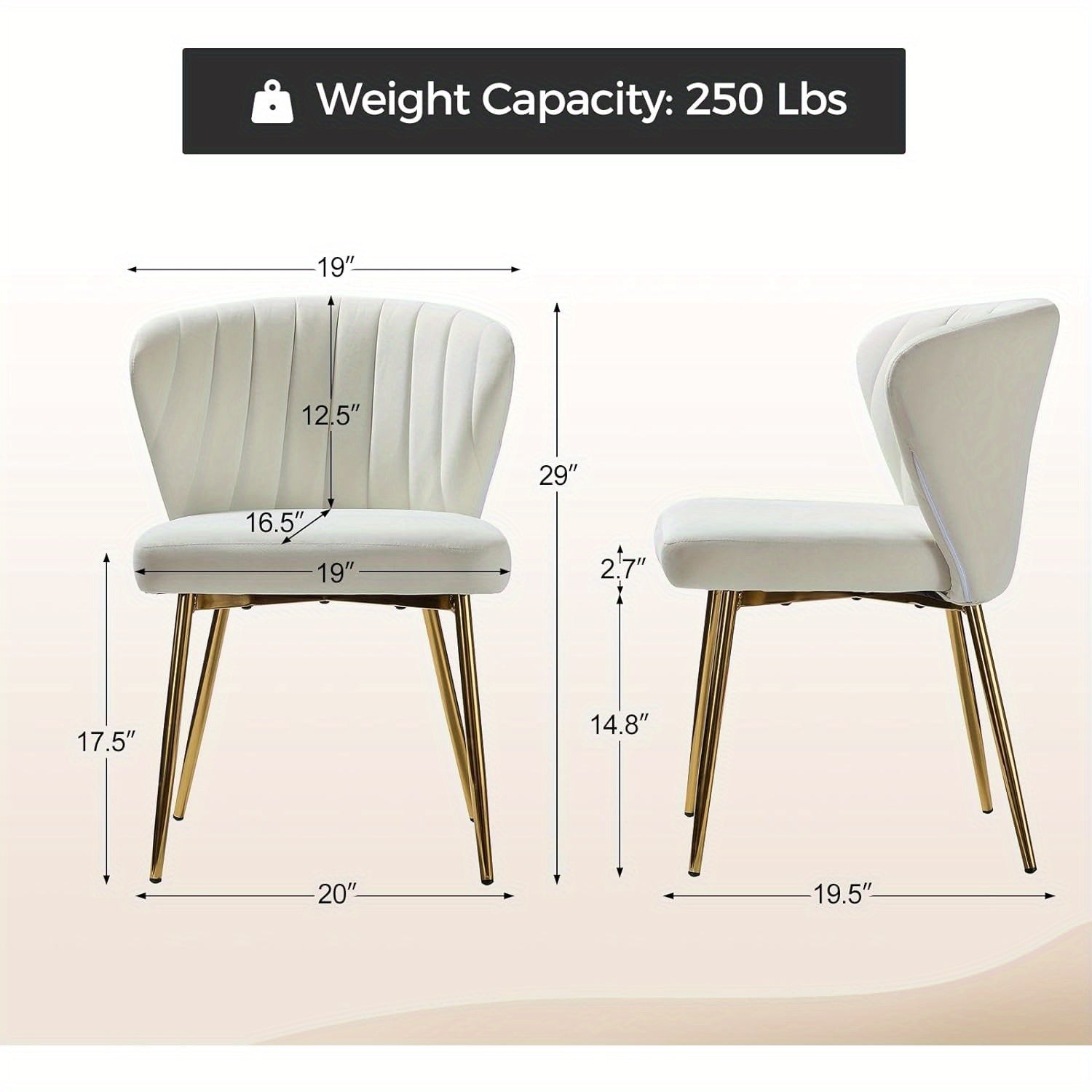 Velvet Dining Chair Modern Small Vanity Chair with Back Metal Legs Elegant Tufted Armless Accent Chair Living Room Upholstered Cute Side Chair for Bedroom Beauty Room-Ivory