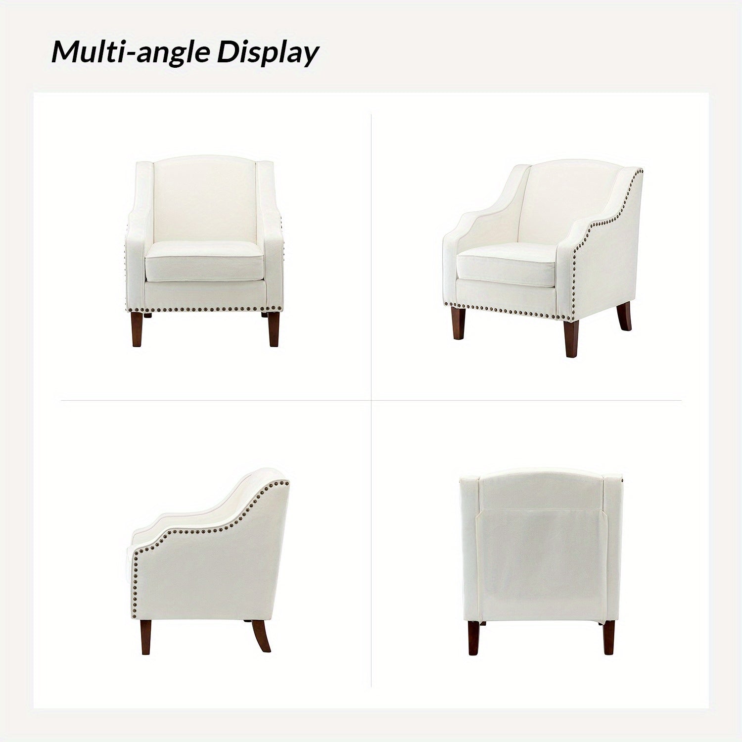 Accent Chair with Swoop Arms, Upholstered Armchair with Removable Cushion & Solid Wood Legs, Nailhead Trim Single Sofa Chair Reading Chair for Living Room, Lounge Room, IVORY