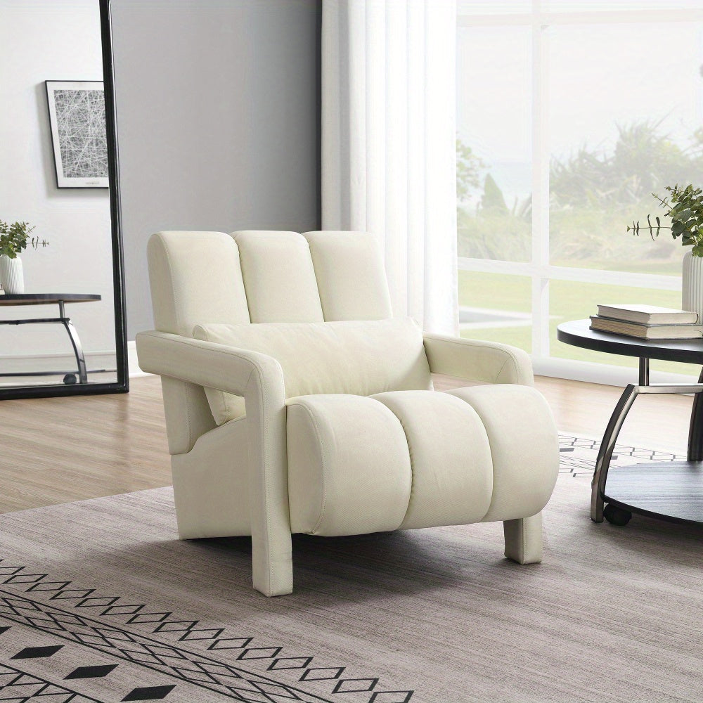 Modern Upholstered accent chair, Comfortable Linen Fabric with a pillow for Living room, bedroom. Linen, Beige