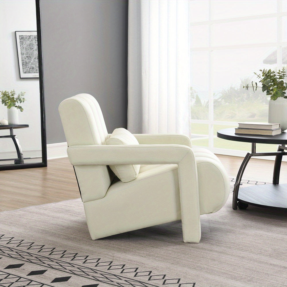 Modern Upholstered accent chair, Comfortable Linen Fabric with a pillow for Living room, bedroom. Linen, Beige