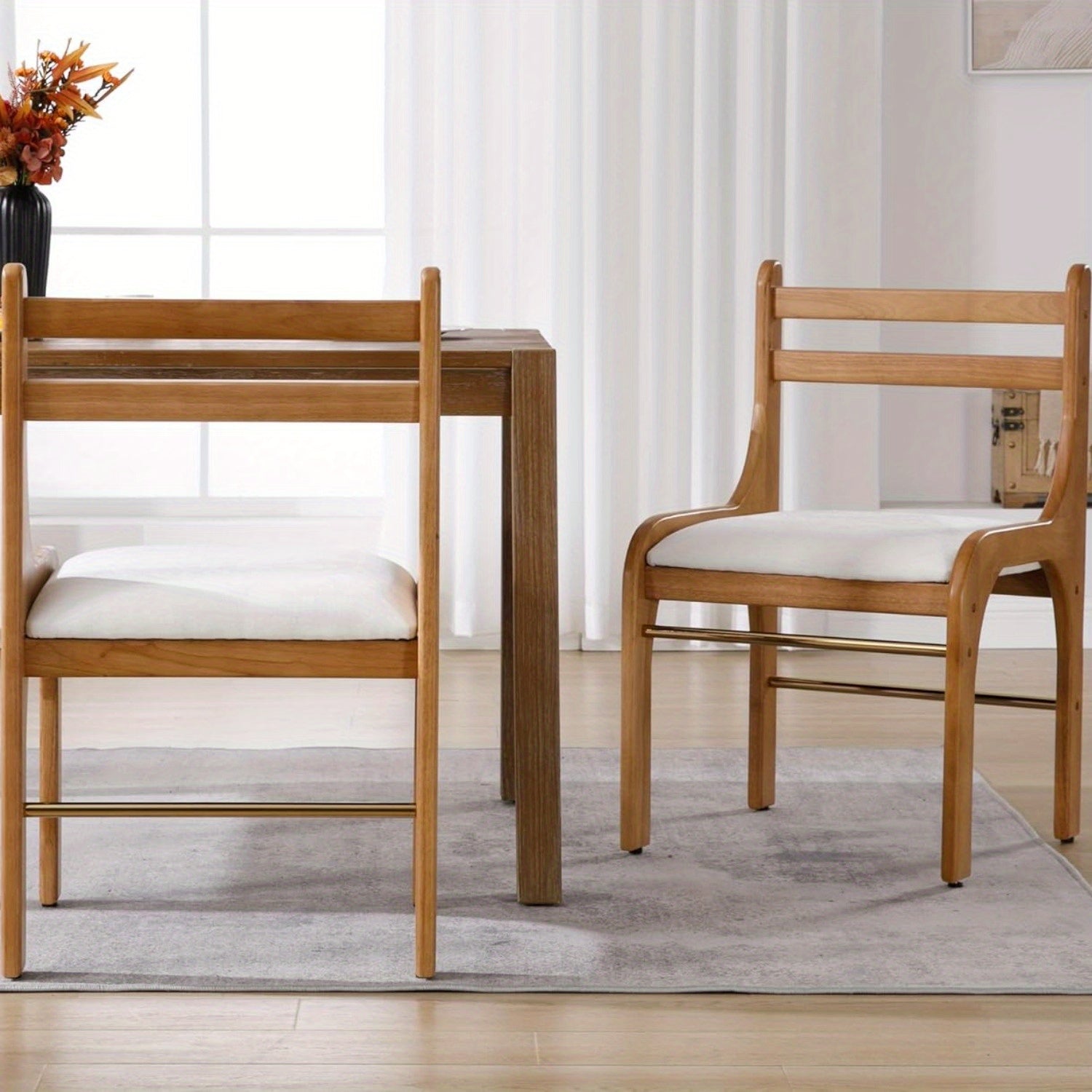 2Pcs Natural Wood Dining Chairs, Medieval Modern Farmhouse Dining Chairs, Linen Kitchen Chairs with Backing, Comfortable Armless Side Chairs in Living Room, Suitable for Living Room/ dining Room