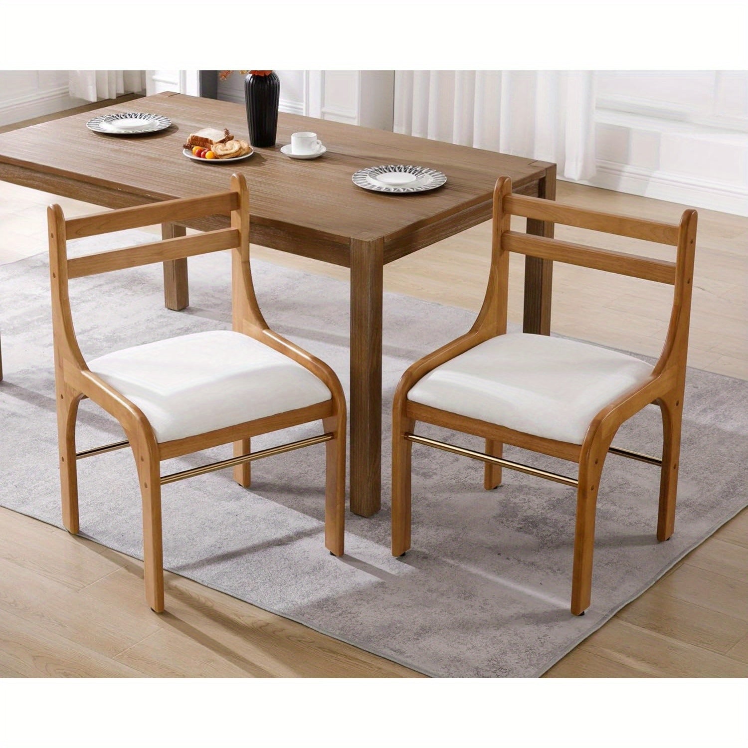 2Pcs Natural Wood Dining Chairs, Medieval Modern Farmhouse Dining Chairs, Linen Kitchen Chairs with Backing, Comfortable Armless Side Chairs in Living Room, Suitable for Living Room/ dining Room