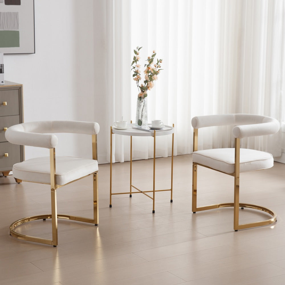 2Pcs Modern High-end Elegant Velvet Cushioned Dining Chairs with Bucket Shaped Open Backrests, and Kitchen Armchairs with Golden Metal Frames, Suitable for Dining Rooms and Kitchens