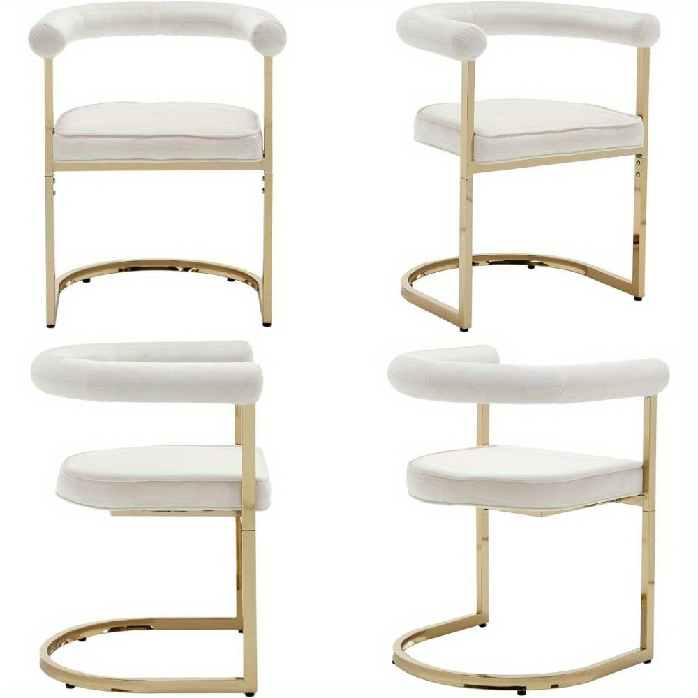 2Pcs Modern High-end Elegant Velvet Cushioned Dining Chairs with Bucket Shaped Open Backrests, and Kitchen Armchairs with Golden Metal Frames, Suitable for Dining Rooms and Kitchens