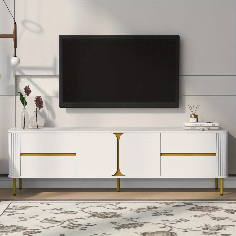 Modern TV Stand for TVs up to 80 Inches, Modern Entertainment Center Media Console with 4 Drawers and 1 Spacious cabinet for Living room, 2 Colors Available