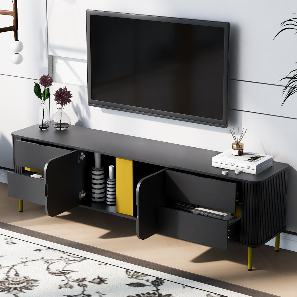 Modern TV Stand for TVs up to 80 Inches, Modern Entertainment Center Media Console with 4 Drawers and 1 Spacious cabinet for Living room, 2 Colors Available