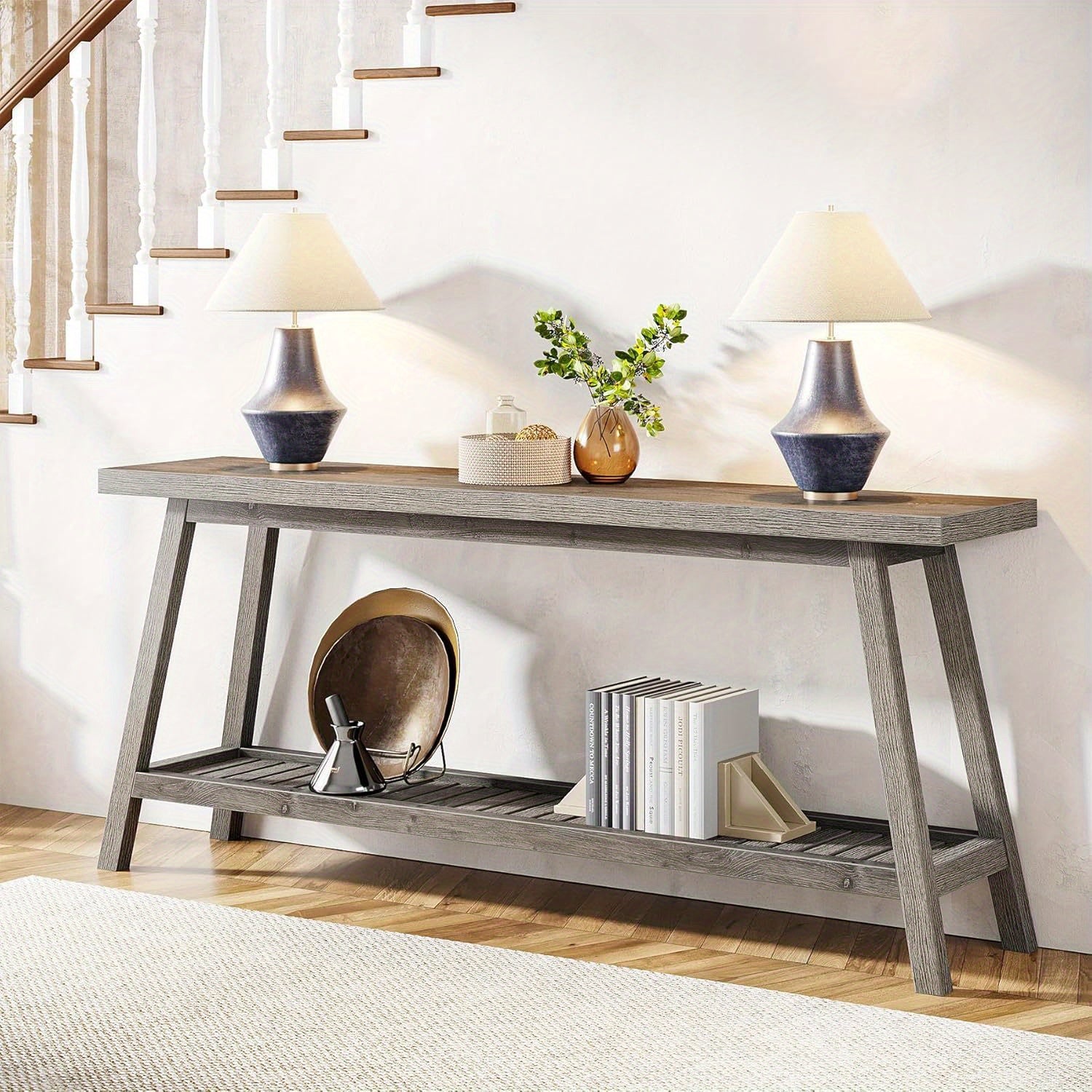 70.9 Inches Extra Long Console Table for Entryway, Farmhouse Console Entryway Table, 2-Tier Narrow Wood Foyer Sofa Couch Table for Hallway, Entrance, Living Room