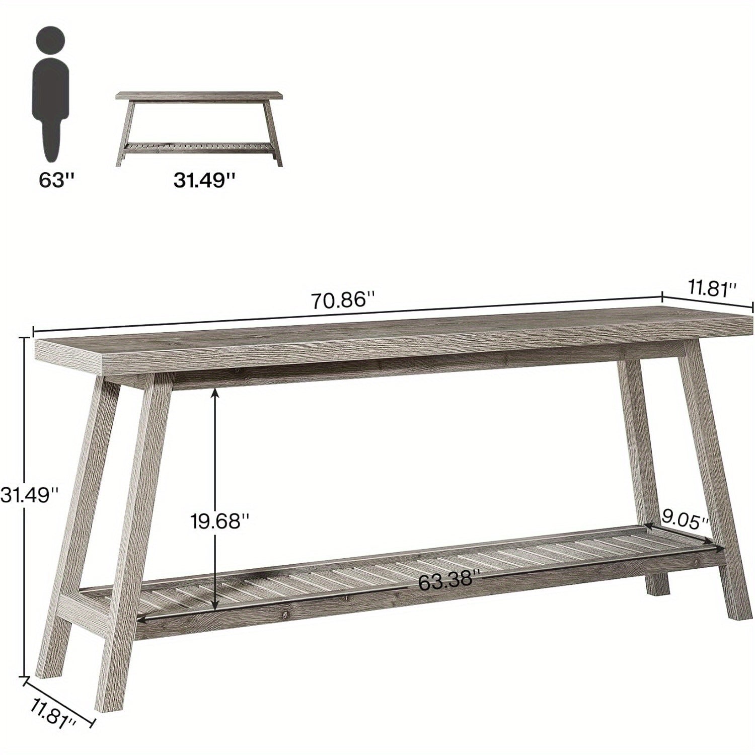 70.9 Inches Extra Long Console Table for Entryway, Farmhouse Console Entryway Table, 2-Tier Narrow Wood Foyer Sofa Couch Table for Hallway, Entrance, Living Room