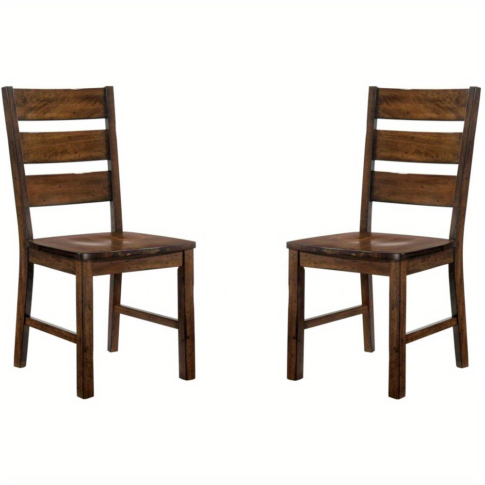 Walnut Finish Solid wood Industrial Style Kitchen Set of 2 Dining Chairs Slat Back Chairs