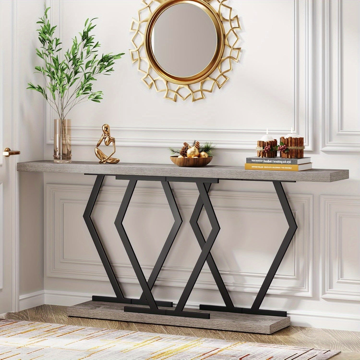 Console Table with Faux Marble Tabletop, 70.9 Inch Extra Long Sofa Table, Modern Long Entryway Table with Gold Frame