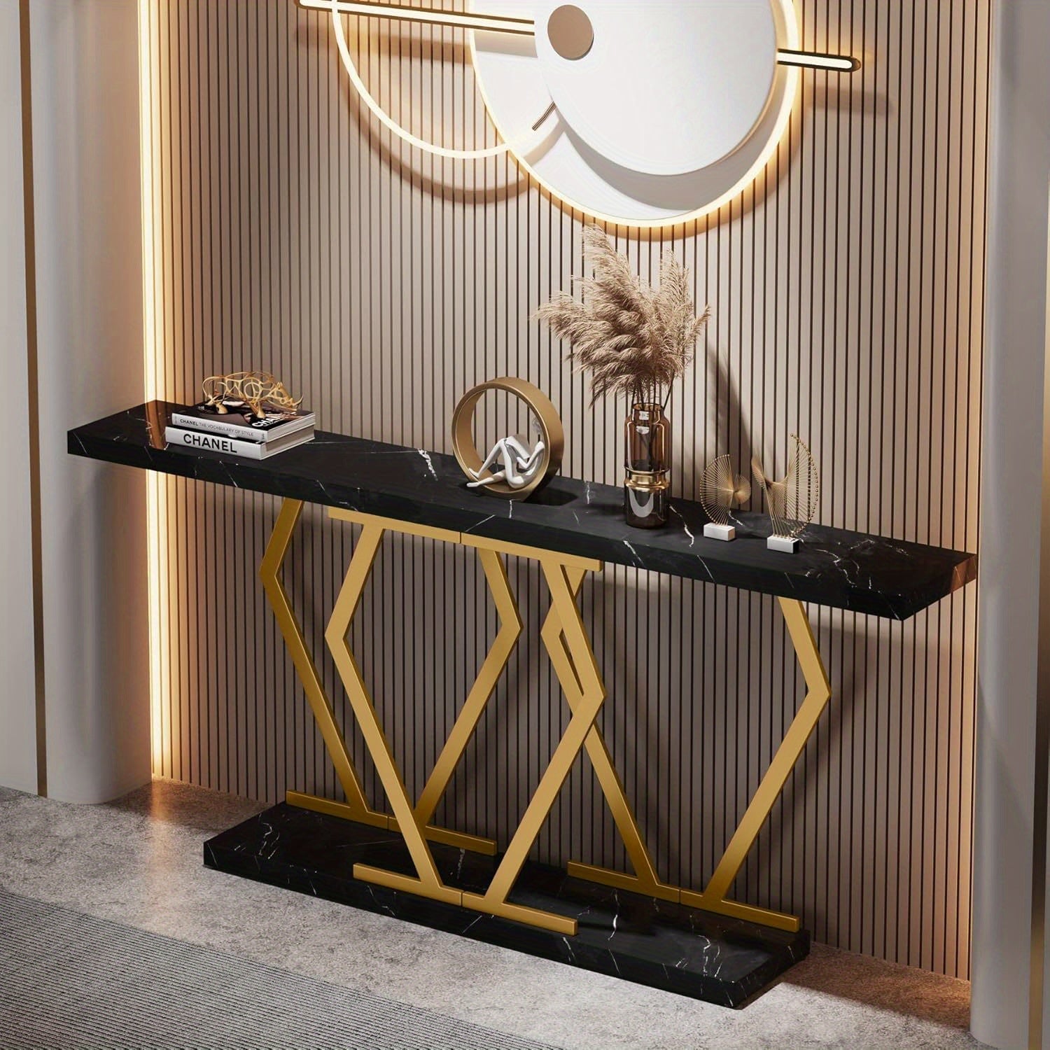 Console Table with Faux Marble Tabletop, 70.9 Inch Extra Long Sofa Table, Modern Long Entryway Table with Gold Frame