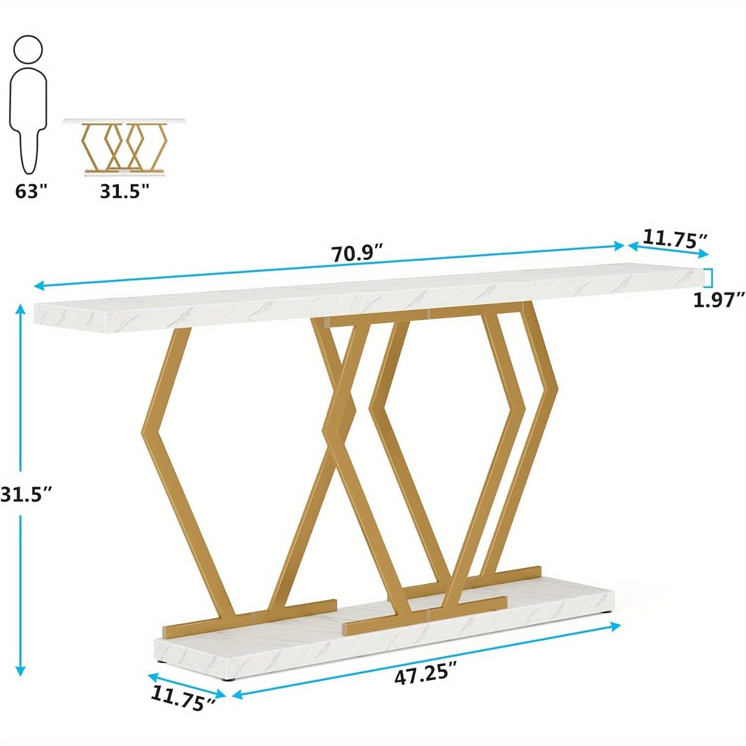 Console Table with Faux Marble Tabletop, 70.9 Inch Extra Long Sofa Table, Modern Long Entryway Table with Gold Frame