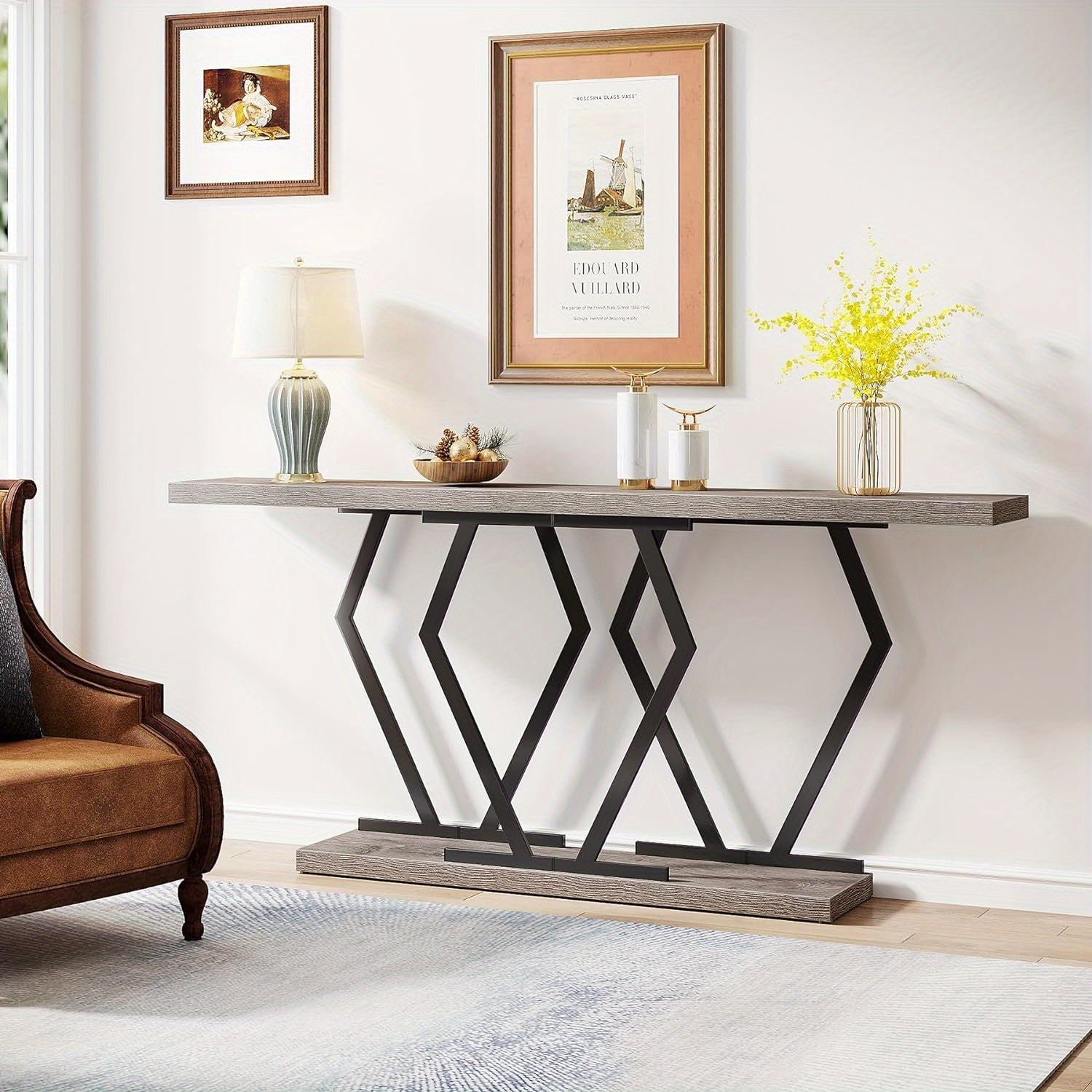 Console Table with Faux Marble Tabletop, 70.9 Inch Extra Long Sofa Table, Modern Long Entryway Table with Gold Frame