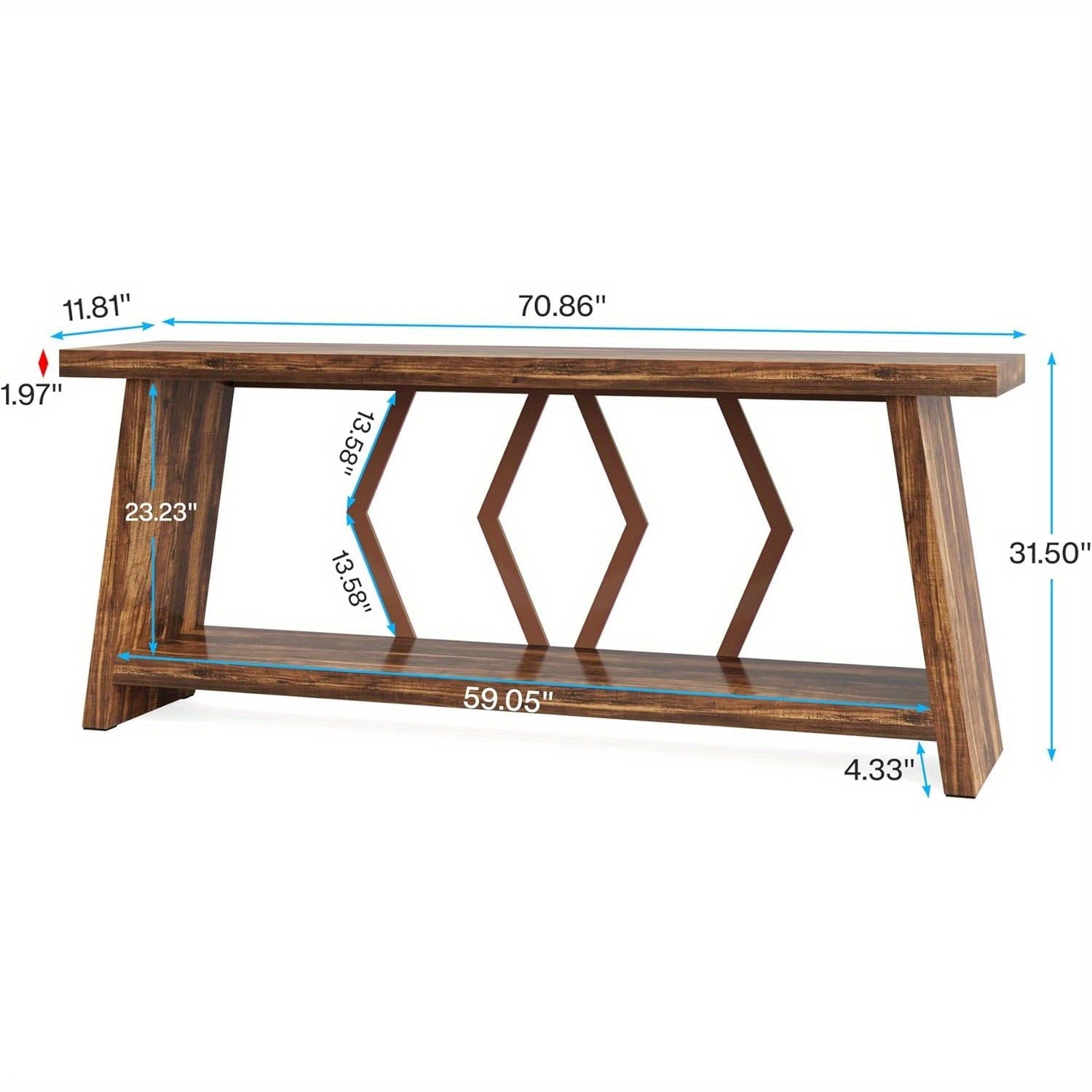 2-Tier Narrow Console Table with Storage, 70.86-Inch Long Sofa Table for Living Room, Wood Foyer Entryway Couch Table for Hallway, Entrance (Brown)