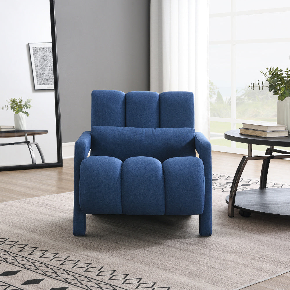 Modern Upholstered accent chair, Comfortable Linen Fabric with a pillow for Living room, bedroom. Linen, Navy Blue