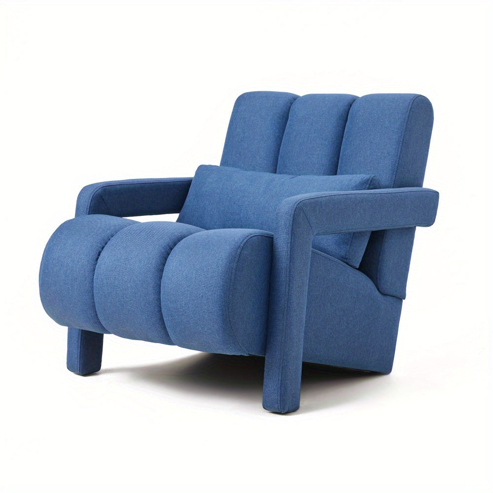 Modern Upholstered accent chair, Comfortable Linen Fabric with a pillow for Living room, bedroom. Linen, Navy Blue