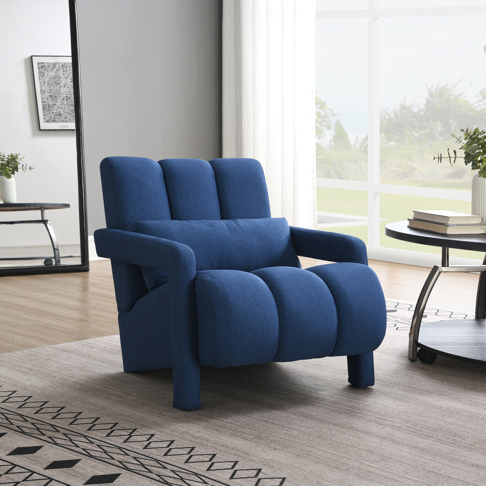 Modern Upholstered accent chair, Comfortable Linen Fabric with a pillow for Living room, bedroom. Linen, Navy Blue