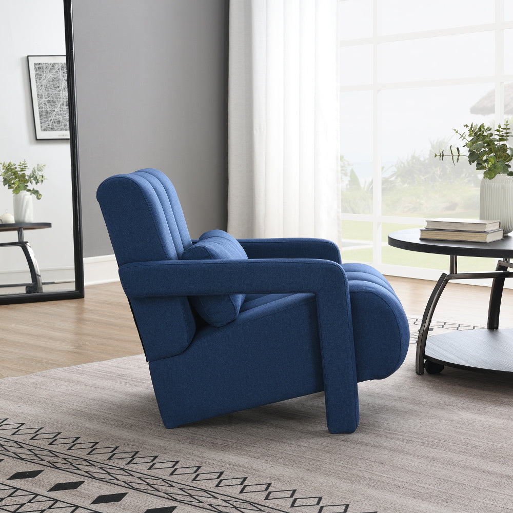 Modern Upholstered accent chair, Comfortable Linen Fabric with a pillow for Living room, bedroom. Linen, Navy Blue