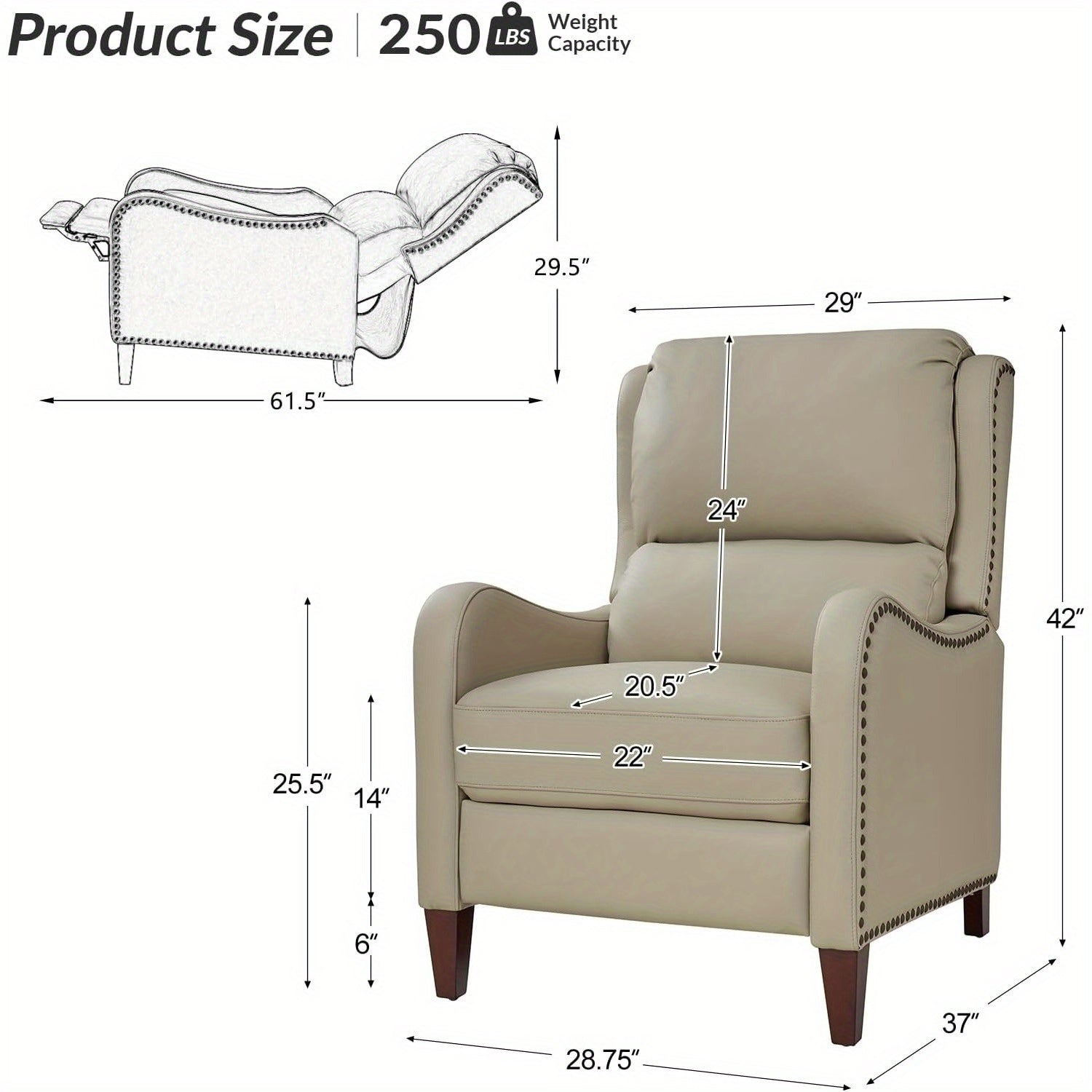 Genuine Leather Recliner Chair, Modern Push Back Recliner Armchair with Adjustable Backrest & Footrest, Comfy Upholstered Lazyboy Single Sofa for Home Theater Bedroom Living Room, Beige