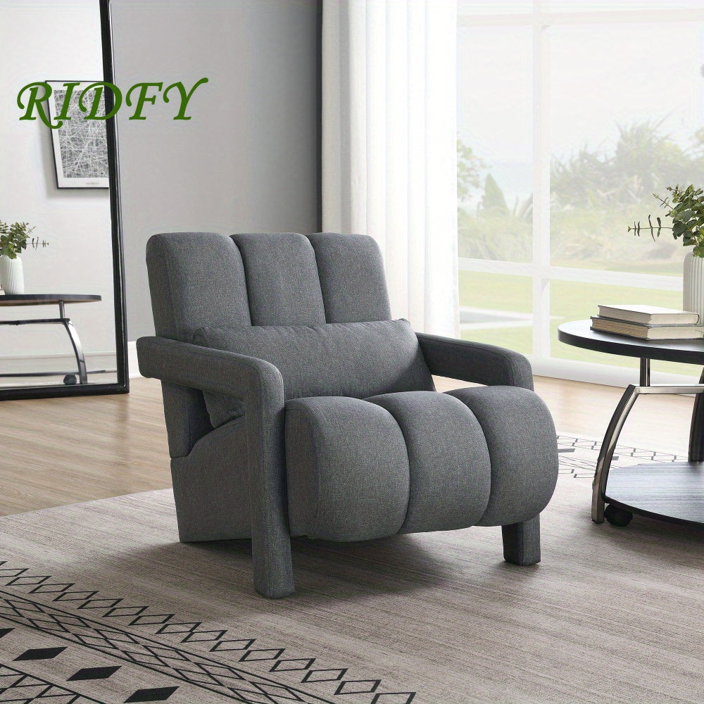 Modern Upholstered accent chair, Comfortable Linen Fabric with a pillow for Living room, bedroom.Linen, Dark Grey