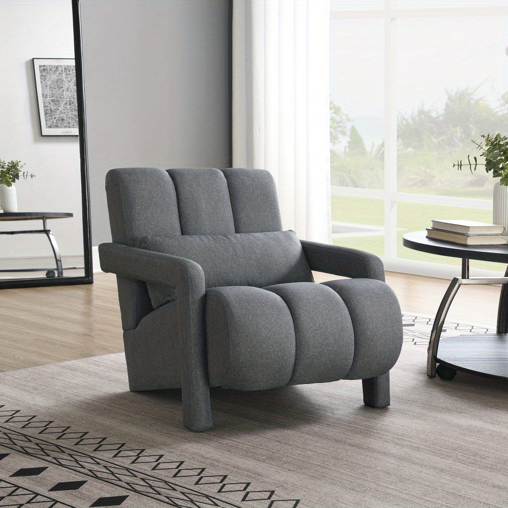 Modern Upholstered accent chair, Comfortable Linen Fabric with a pillow for Living room, bedroom.Linen, Dark Grey