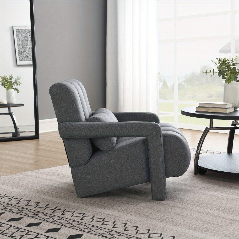 Modern Upholstered accent chair, Comfortable Linen Fabric with a pillow for Living room, bedroom.Linen, Dark Grey