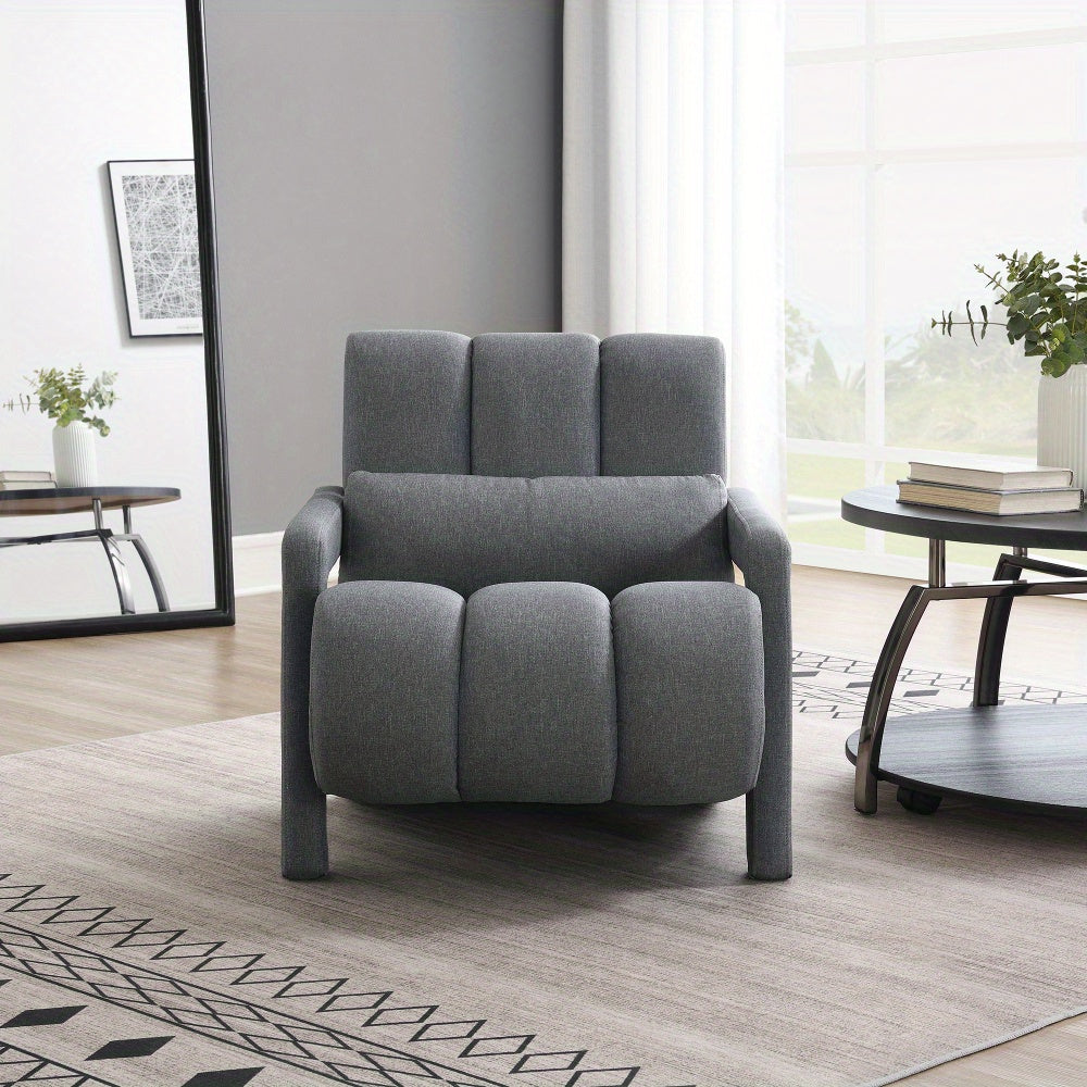 Modern Upholstered accent chair, Comfortable Linen Fabric with a pillow for Living room, bedroom.Linen, Dark Grey