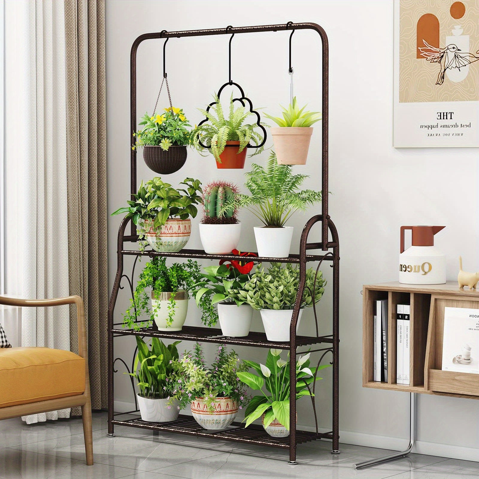 Plant Stand 3 Tier Indoor Outdoor Tall Corner Hanging Plant Shelf Metal Flower Stands Ladder Plant Holder for Room Balcony Garden Patio Multiple Plants