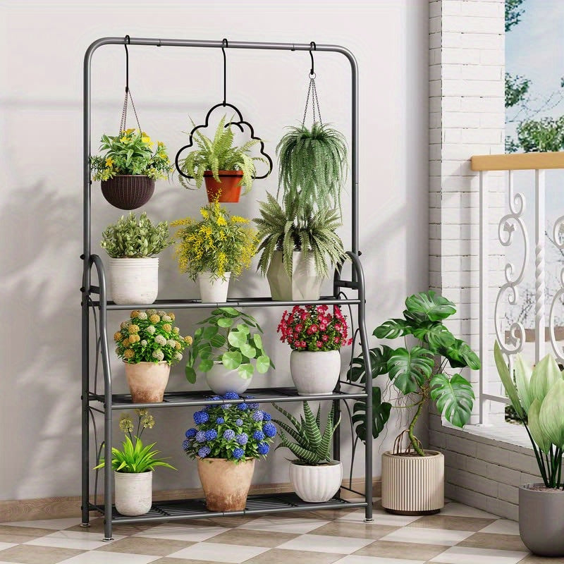 Plant Stand 3 Tier Indoor Outdoor Tall Corner Hanging Plant Shelf Metal Flower Stands Ladder Plant Holder for Room Balcony Garden Patio Multiple Plants