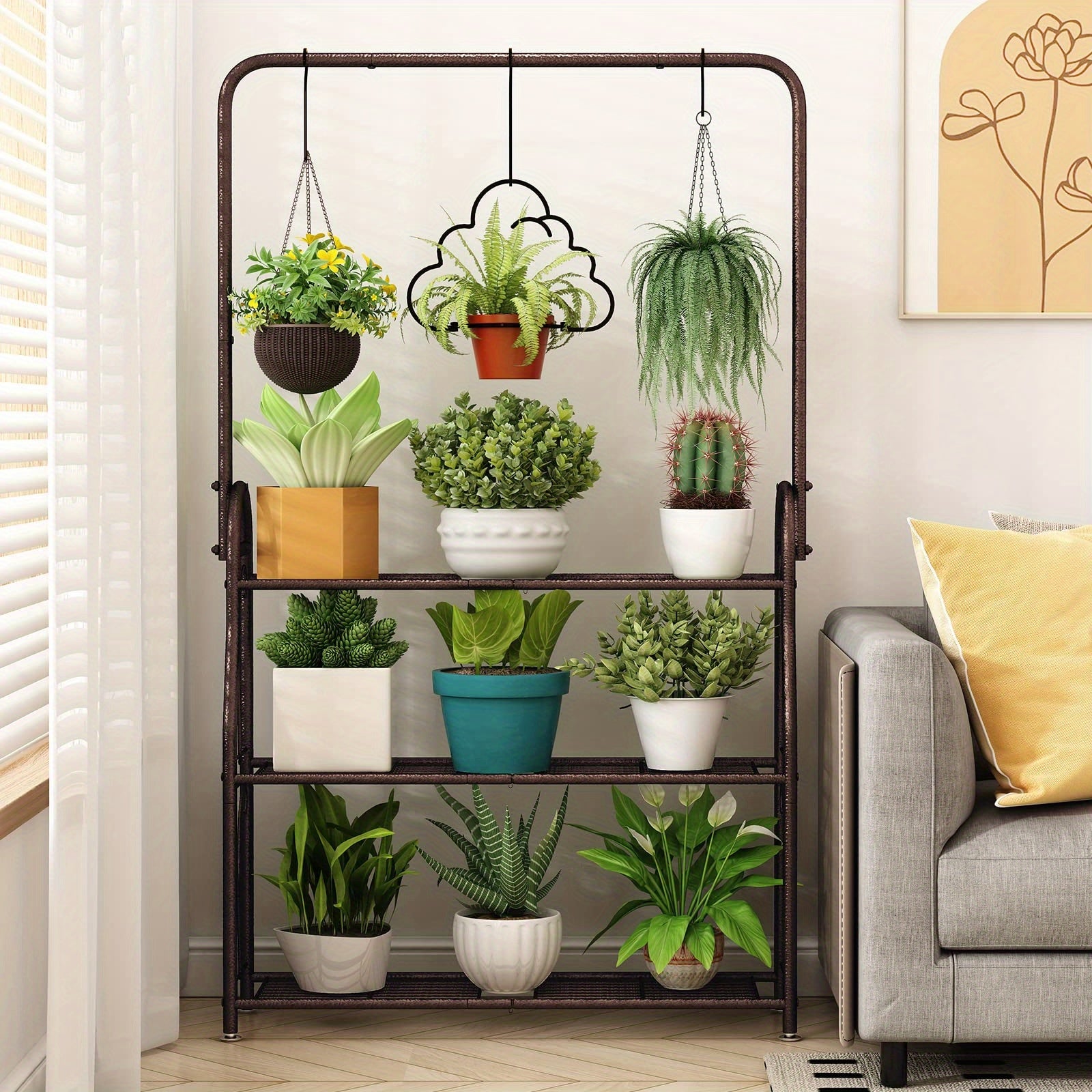 Plant Stand 3 Tier Indoor Outdoor Tall Corner Hanging Plant Shelf Metal Flower Stands Ladder Plant Holder for Room Balcony Garden Patio Multiple Plants