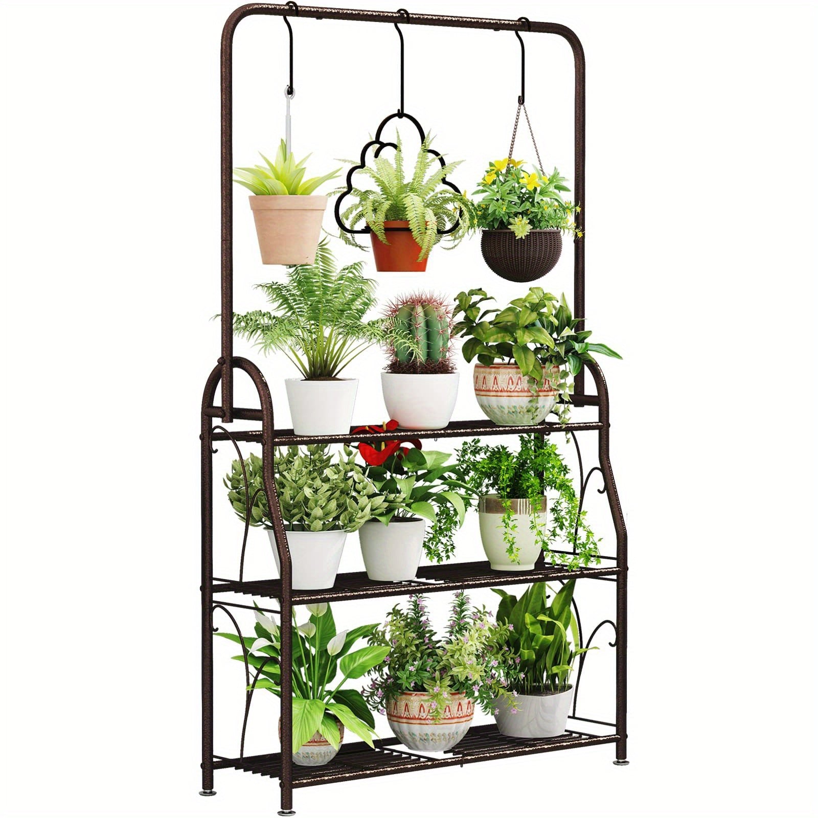 Plant Stand 3 Tier Indoor Outdoor Tall Corner Hanging Plant Shelf Metal Flower Stands Ladder Plant Holder for Room Balcony Garden Patio Multiple Plants