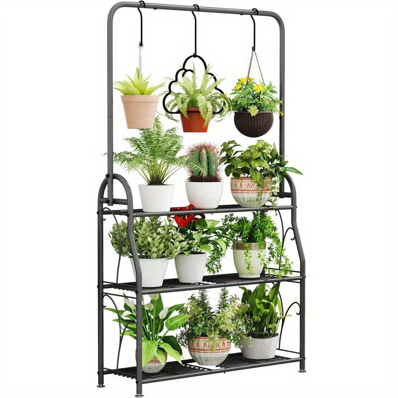 Plant Stand 3 Tier Indoor Outdoor Tall Corner Hanging Plant Shelf Metal Flower Stands Ladder Plant Holder for Room Balcony Garden Patio Multiple Plants