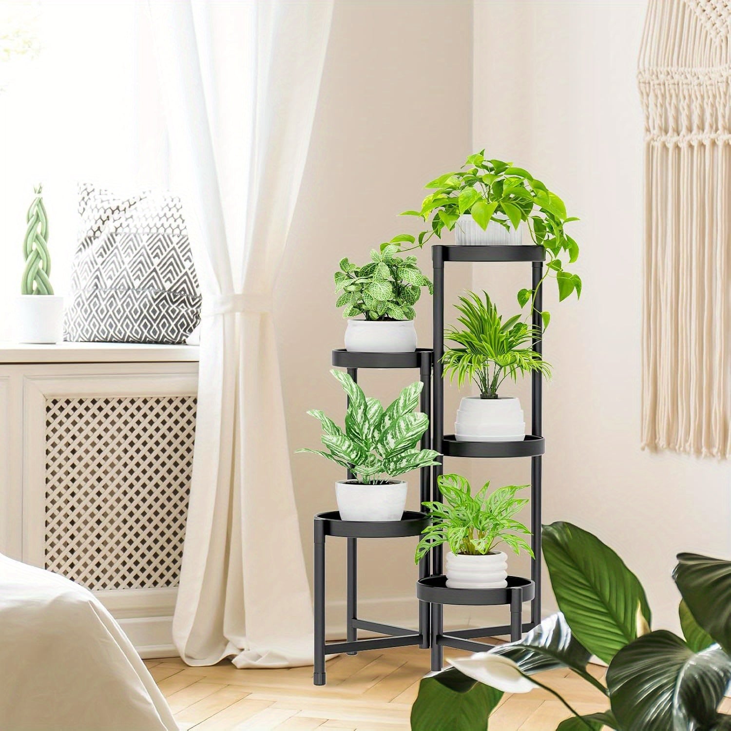 5-Tier Foldable Metal Plant Stand - Space-Saving Corner Display Rack for Multiple Plants, Indoor/Outdoor Use in Living Room, Balcony, Garden & Patio