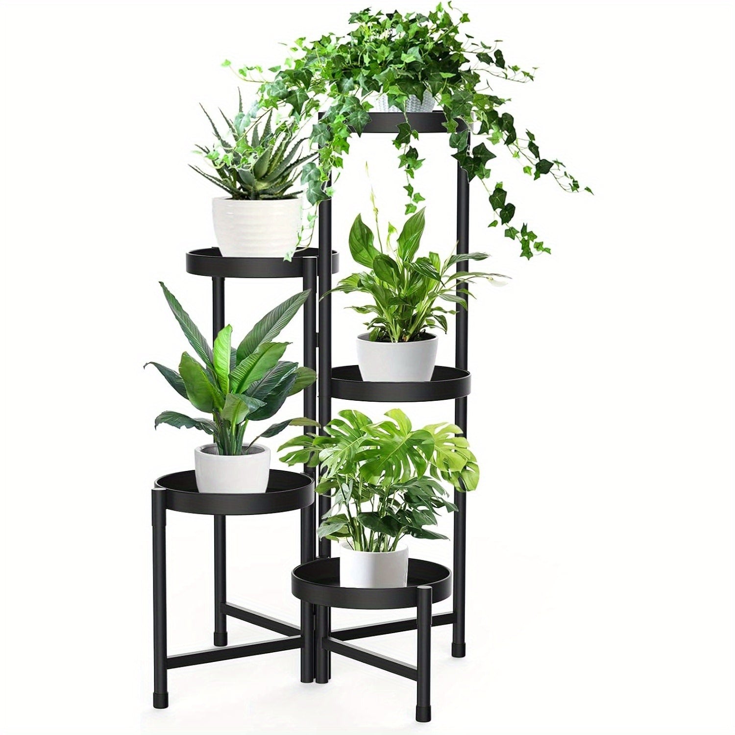 5-Tier Foldable Metal Plant Stand - Space-Saving Corner Display Rack for Multiple Plants, Indoor/Outdoor Use in Living Room, Balcony, Garden & Patio