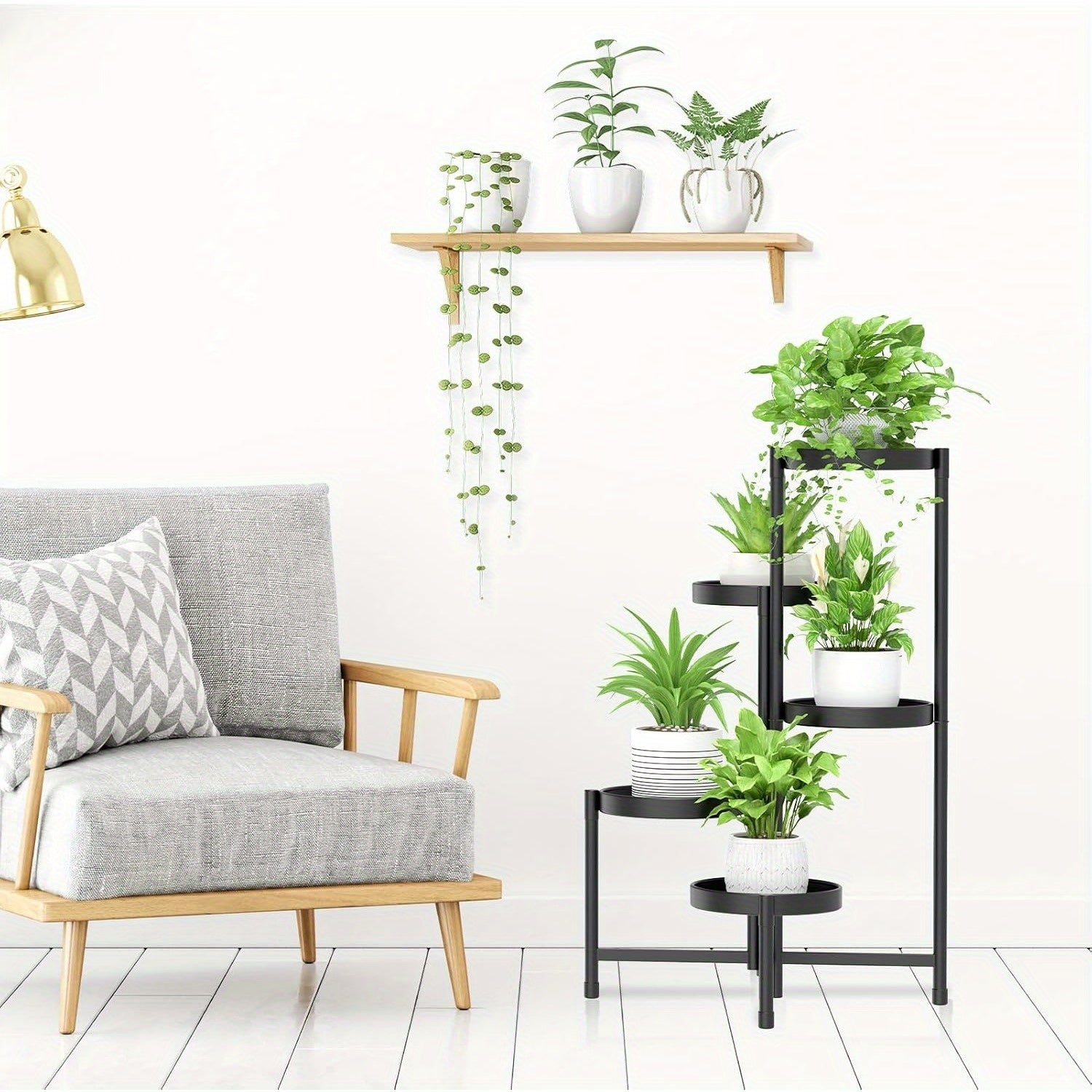 5-Tier Foldable Metal Plant Stand - Space-Saving Corner Display Rack for Multiple Plants, Indoor/Outdoor Use in Living Room, Balcony, Garden & Patio