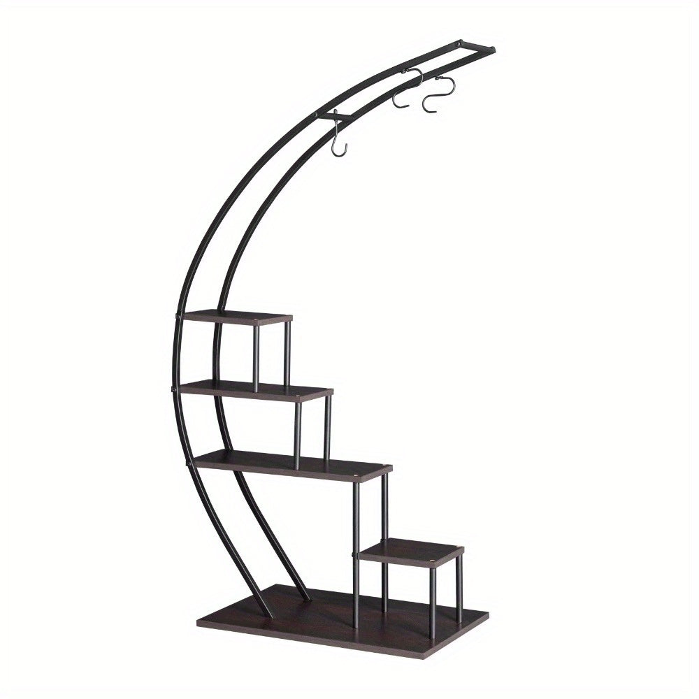 Half Circle Plant Shelf, Metal Flower Stand, 5 Layer, Black