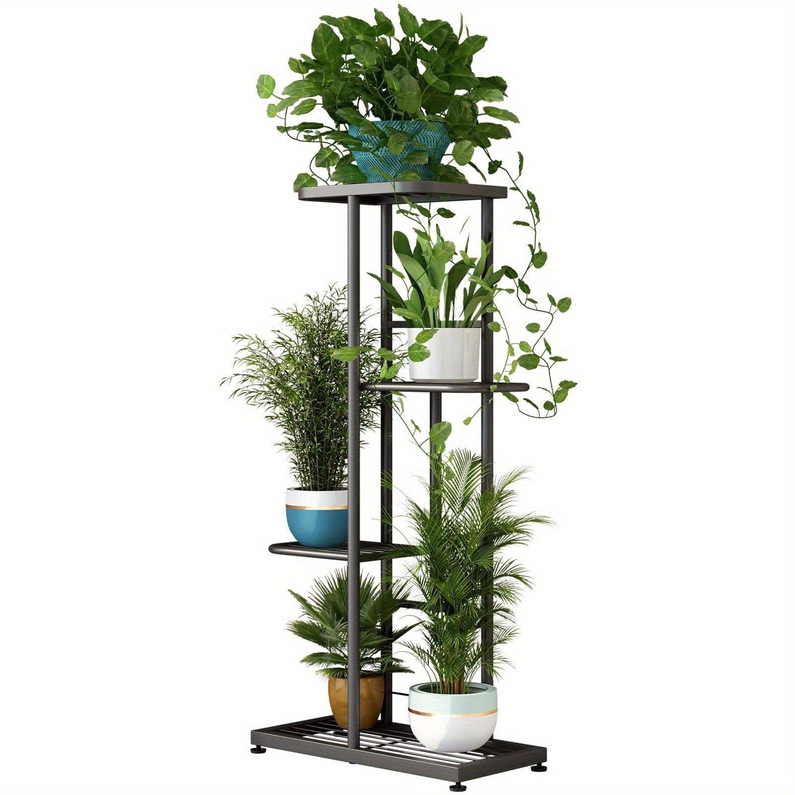 Plant Stand Indoor Outdoor Metal 4 Tier 5 Potted Multiple Flower Pot Holder Shelf Planter Display Shelving Unit for Patio Garden Corner Balcony Living Room