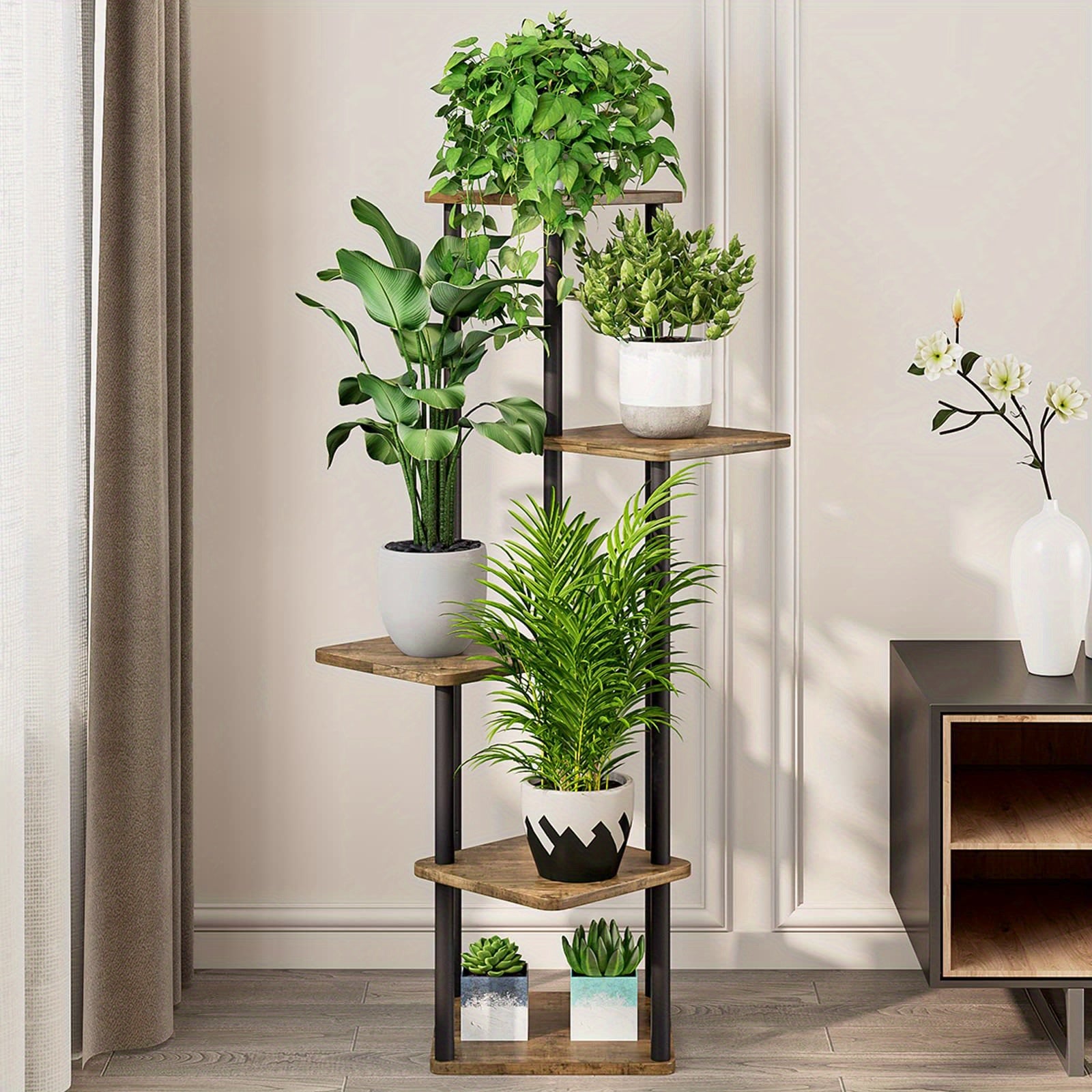 Plant Stand 5 Tier Indoor Metal Flower Shelf for Multiple Plants Corner Tall Flower Holders for Patio Garden Living Room Balcony Bedroom