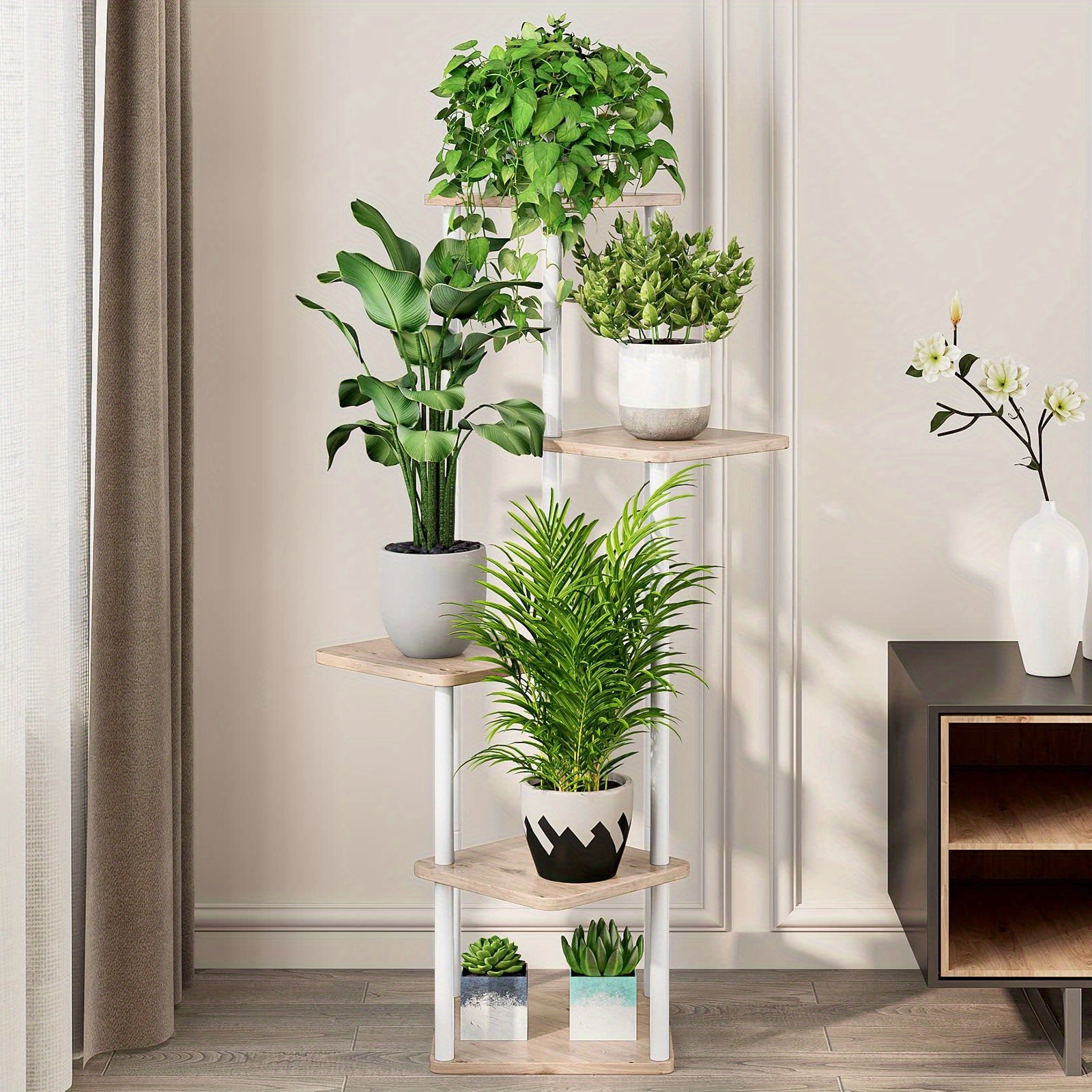 Plant Stand 5 Tier Indoor Metal Flower Shelf for Multiple Plants Corner Tall Flower Holders for Patio Garden Living Room Balcony Bedroom