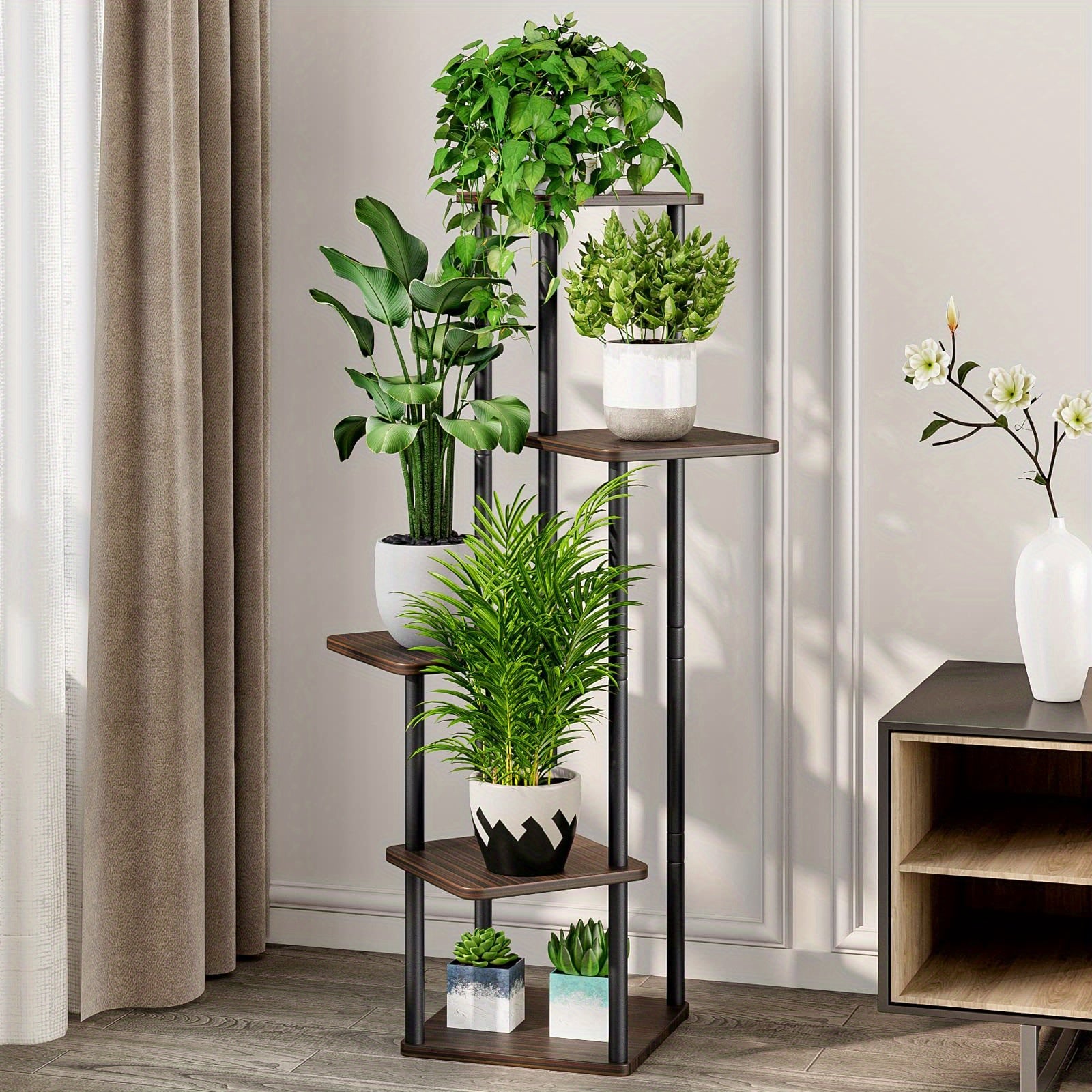 Plant Stand 5 Tier Indoor Metal Flower Shelf for Multiple Plants Corner Tall Flower Holders for Patio Garden Living Room Balcony Bedroom