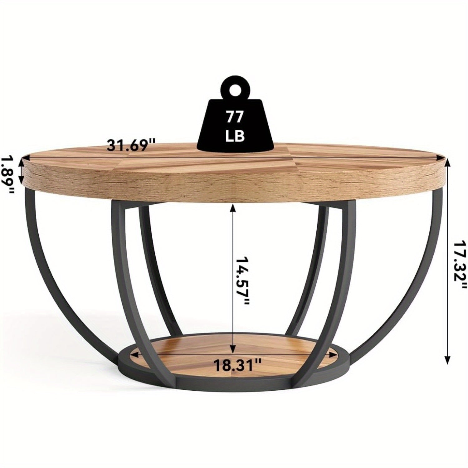 Round Coffee Table 82cm Circle Coffee Table For Living Room 2-Tier Wood Accent Center Table With Open Storage Modern