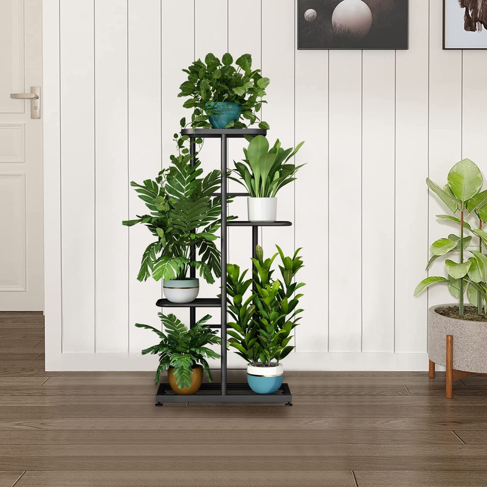 Plant Stand Indoor Outdoor Metal 4 Tier 5 Potted Multiple Flower Pot Holder Shelf Planter Display Shelving Unit for Patio Garden Corner Balcony Living Room