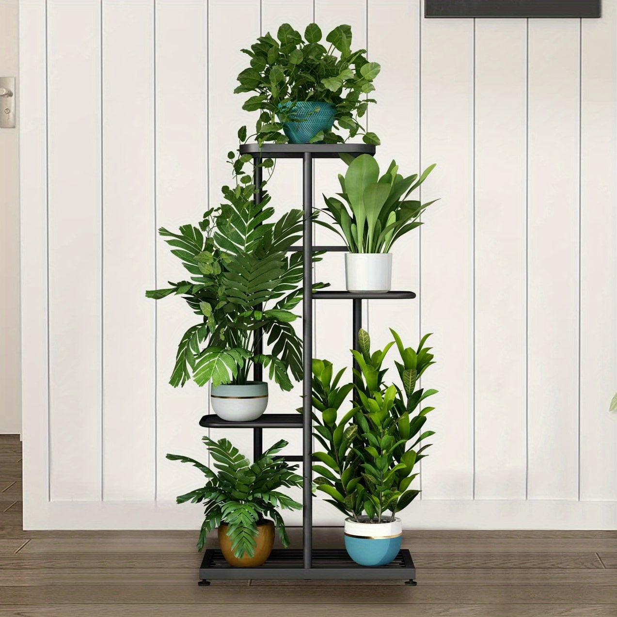 Plant Stand Indoor Outdoor Metal 4 Tier 5 Potted Multiple Flower Pot Holder Shelf Planter Display Shelving Unit for Patio Garden Corner Balcony Living Room