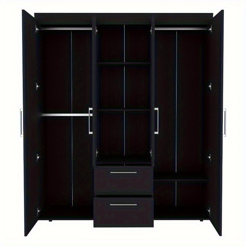 Black Deluxe Armoire with Multiple Storage Options and Metal Accents, Ideal for Bedroom and Living Room, Space-Saving and Stylish, Durable and Functional Wardrobe for Home Organization