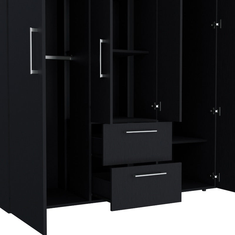 Black Deluxe Armoire with Multiple Storage Options and Metal Accents, Ideal for Bedroom and Living Room, Space-Saving and Stylish, Durable and Functional Wardrobe for Home Organization