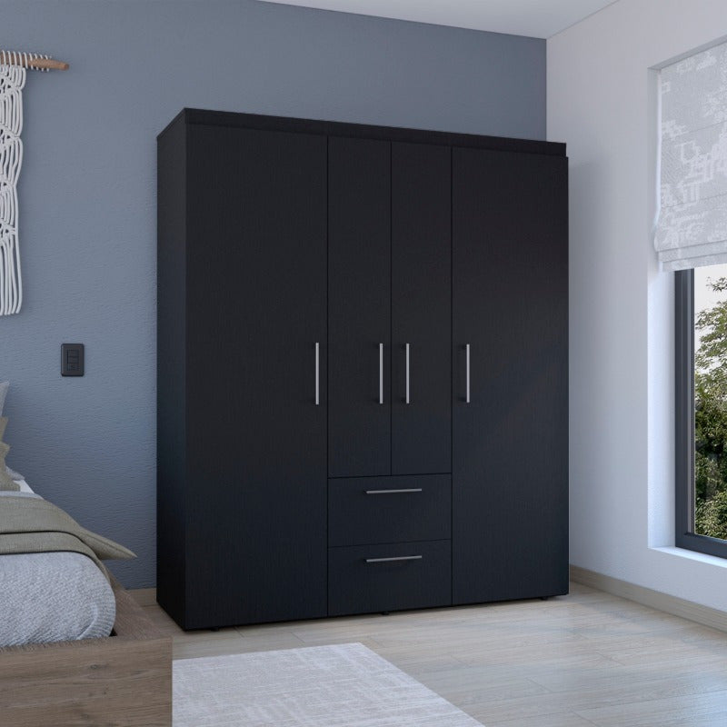 Black Deluxe Armoire with Multiple Storage Options and Metal Accents, Ideal for Bedroom and Living Room, Space-Saving and Stylish, Durable and Functional Wardrobe for Home Organization