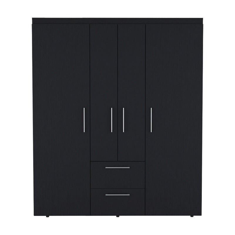 Black Deluxe Armoire with Multiple Storage Options and Metal Accents Ideal for Bedroom and Living Room Space-Saving