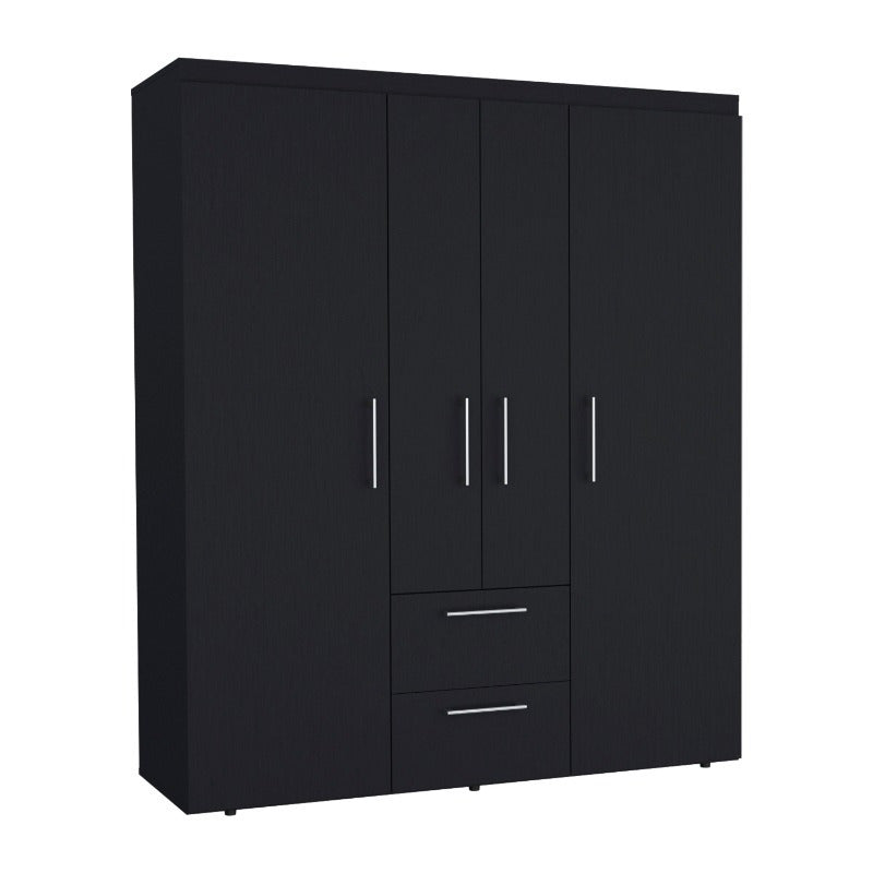 Black Deluxe Armoire with Multiple Storage Options and Metal Accents, Ideal for Bedroom and Living Room, Space-Saving and Stylish, Durable and Functional Wardrobe for Home Organization