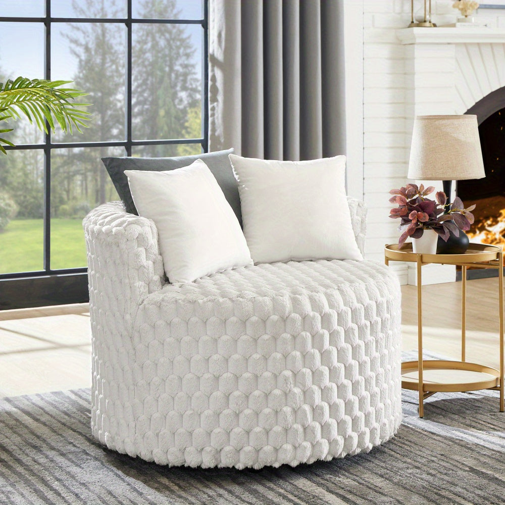 Plush 3D Upholstered Barrel Accent Chair with Wheels, Off-white